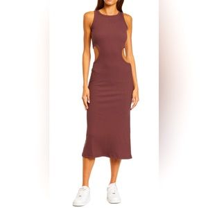 ENA PELLY BILLI RACER SIDE CUTOUT RIBBED MAXI DRESS.